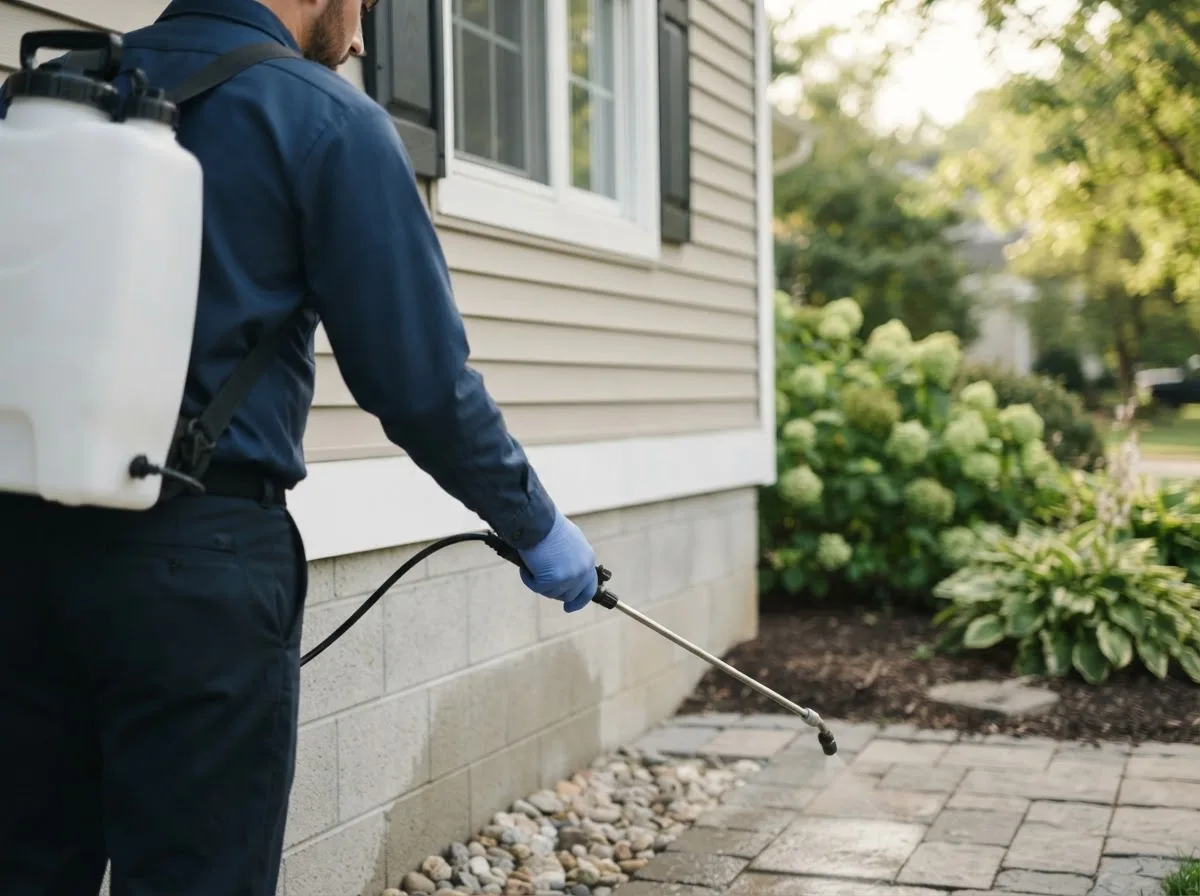 Pest control technician inspecting a home in Lake Nebagamon, WI
